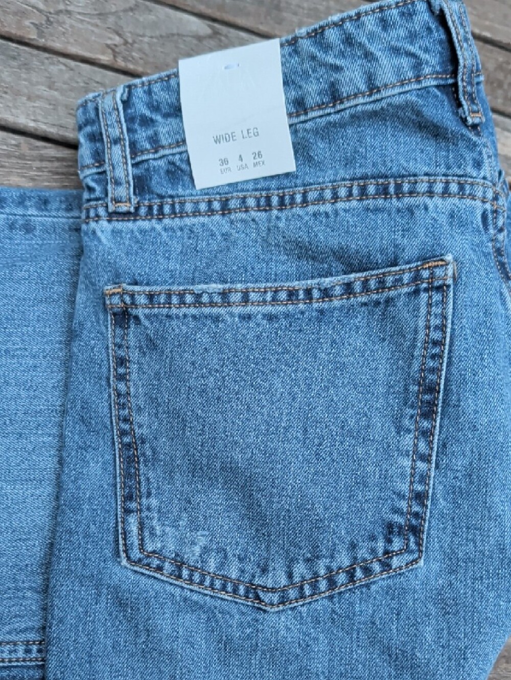 Zara Light Blue Distressed Wide Leg Jeans - Picture 4 of 4